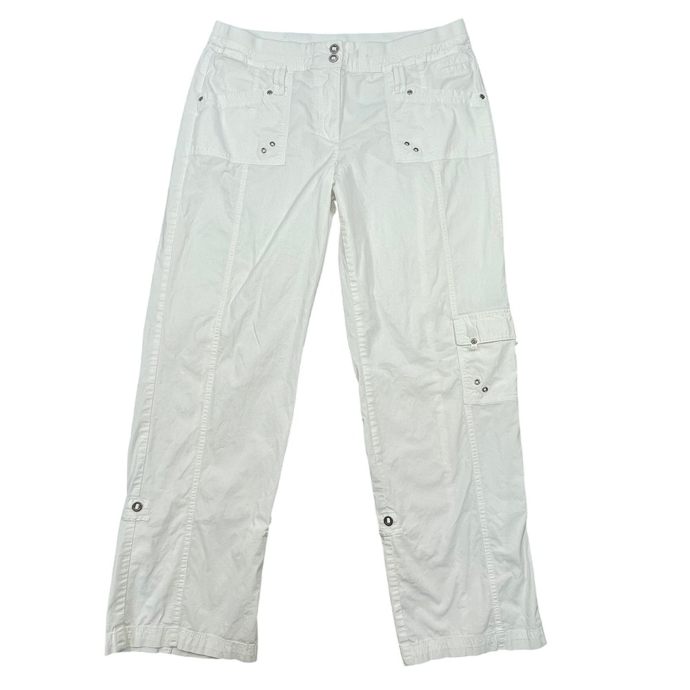 Chico's White Cargo Utility Straight Leg Pants Women Size 2.5
